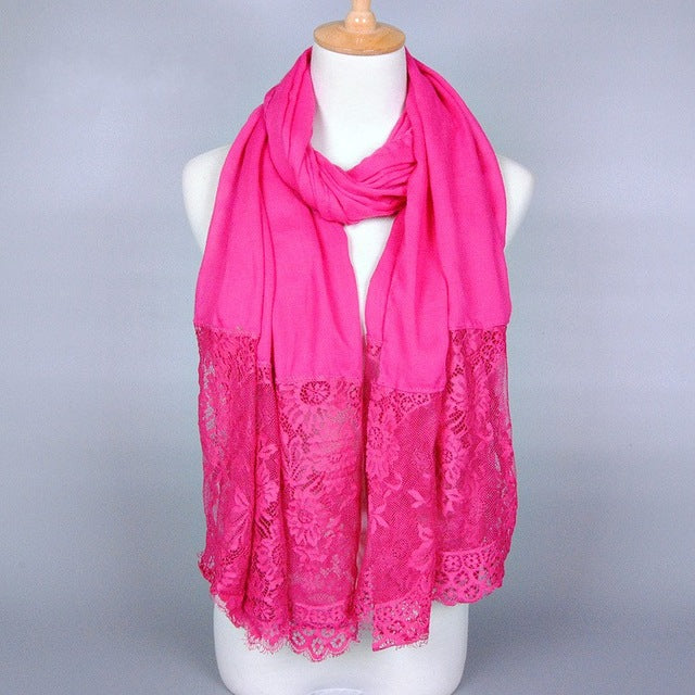 cotton viscose maxi scarf lace hijab floral lace stole foulard women shawl wrap muslim head scarves hijabs islam rose