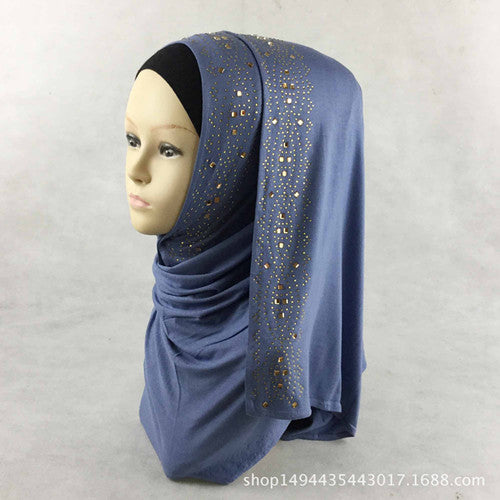 15 colors shiny gold rhinestones bubble cotton hijab scarf muslim islamic head wrap cover solid scarf color 1