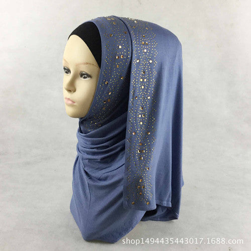 15 colors shiny gold rhinestones bubble cotton hijab scarf muslim islamic head wrap cover solid scarf color 1