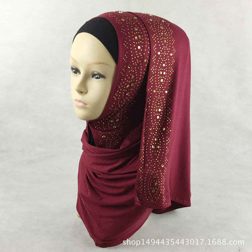 15 colors shiny gold rhinestones bubble cotton hijab scarf muslim islamic head wrap cover solid scarf color 2