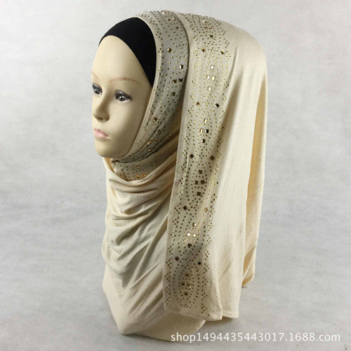 15 colors shiny gold rhinestones bubble cotton hijab scarf muslim islamic head wrap cover solid scarf color 3