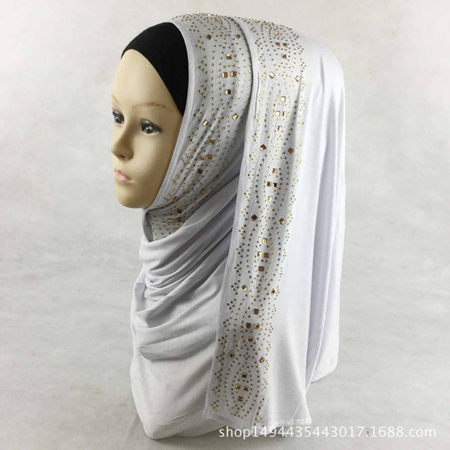 15 colors shiny gold rhinestones bubble cotton hijab scarf muslim islamic head wrap cover solid scarf color 5