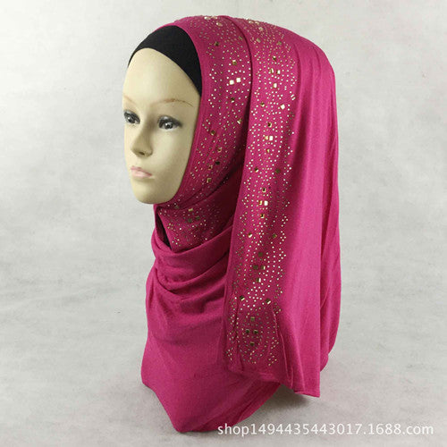 15 colors shiny gold rhinestones bubble cotton hijab scarf muslim islamic head wrap cover solid scarf color 6