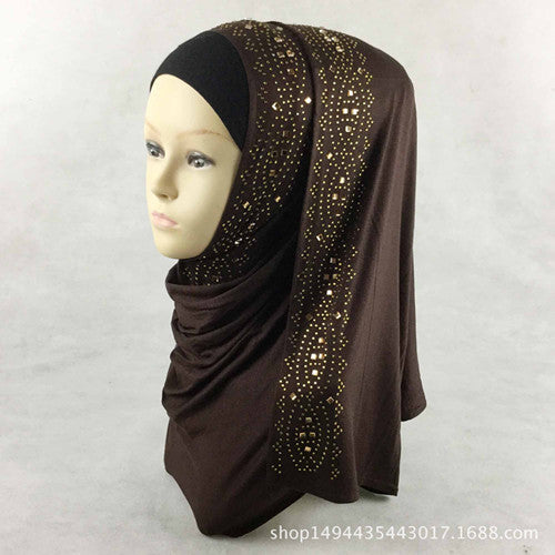 15 colors shiny gold rhinestones bubble cotton hijab scarf muslim islamic head wrap cover solid scarf color 7