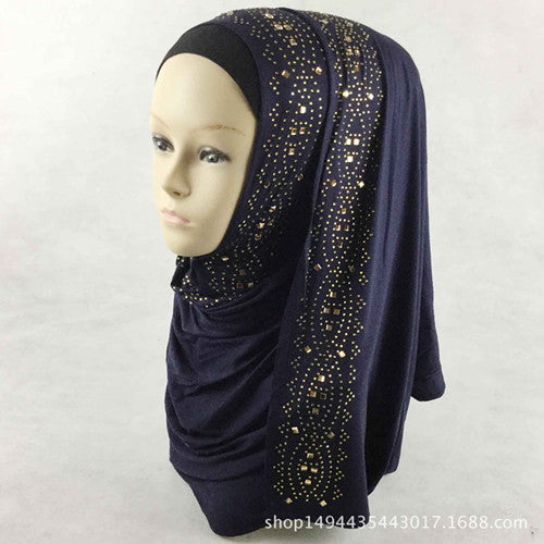 15 colors shiny gold rhinestones bubble cotton hijab scarf muslim islamic head wrap cover solid scarf color 8