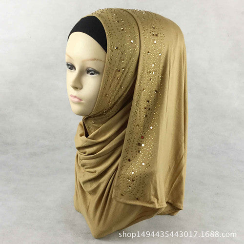 15 colors shiny gold rhinestones bubble cotton hijab scarf muslim islamic head wrap cover solid scarf color 9