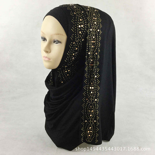 15 colors shiny gold rhinestones bubble cotton hijab scarf muslim islamic head wrap cover solid scarf color 10