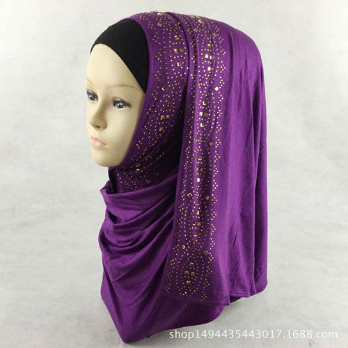 15 colors shiny gold rhinestones bubble cotton hijab scarf muslim islamic head wrap cover solid scarf color 15