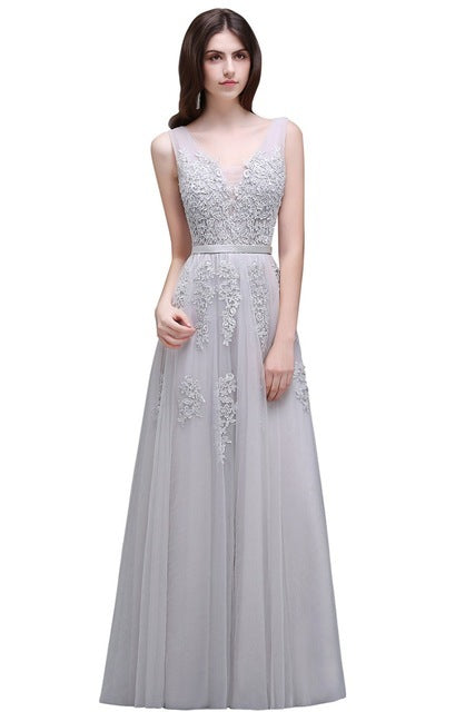 Short Evening Dress Long Tulle Lace Formal Backless Long Evening Dress