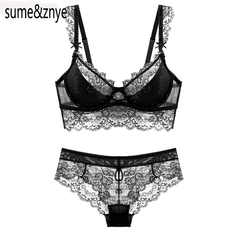summer female lingerie sexy lace bras red gather push up women underwear bra set girl transparent lace bra and panty set