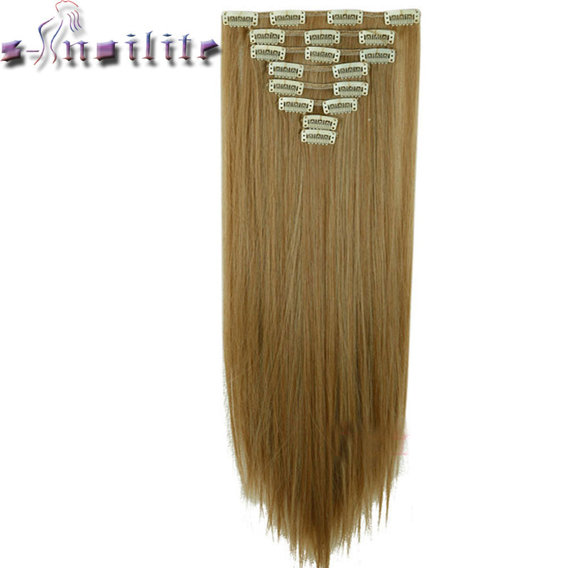 8pcs long 24 inches striaght real thick full head clip in on hair extensions natural synthetic hairpieces for human