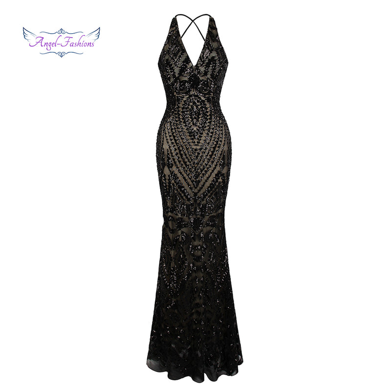 angel-fashions vintage gatsby party sequin mermaid long evening dress