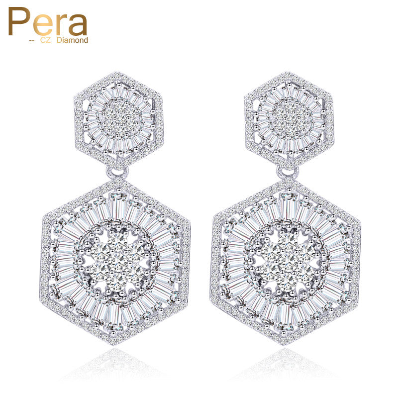 european style bridal women big fairy size wedding jewery long cubic zirconia earrings with sterling silver 925 pin
