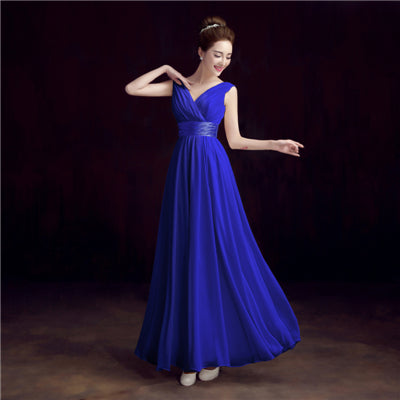 v-neck evening dress simple solid color pleat chiffon vestidos de festa prom dresses tailor custom made