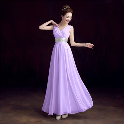 v-neck evening dress simple solid color pleat chiffon vestidos de festa prom dresses tailor custom made