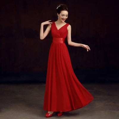 v-neck evening dress simple solid color pleat chiffon vestidos de festa prom dresses tailor custom made