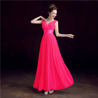 v-neck evening dress simple solid color pleat chiffon vestidos de festa prom dresses tailor custom made