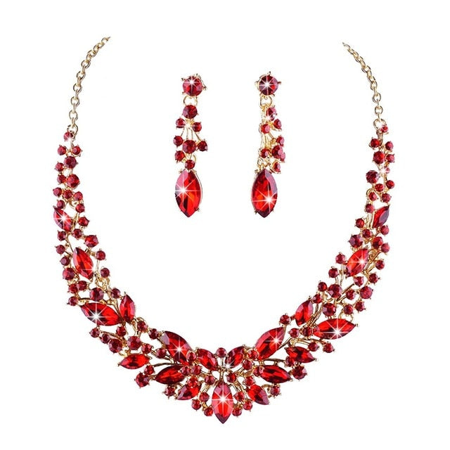 austrian crystal necklace and earrings bridal wedding party jewelry sets red