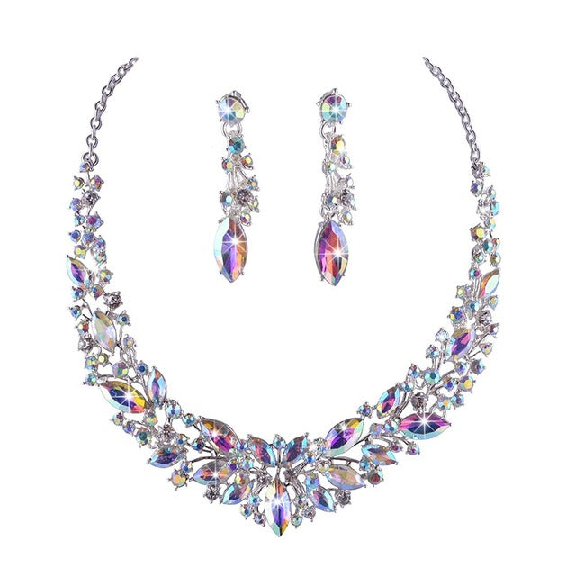 austrian crystal necklace and earrings bridal wedding party jewelry sets ab