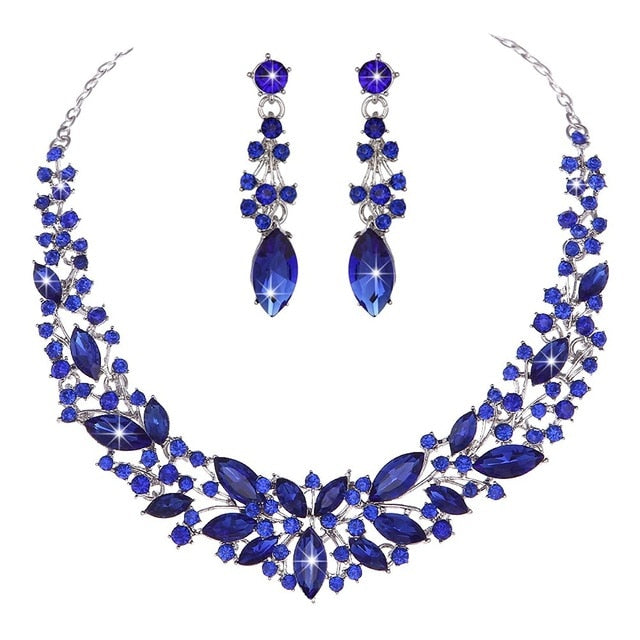 austrian crystal necklace and earrings bridal wedding party jewelry sets blue