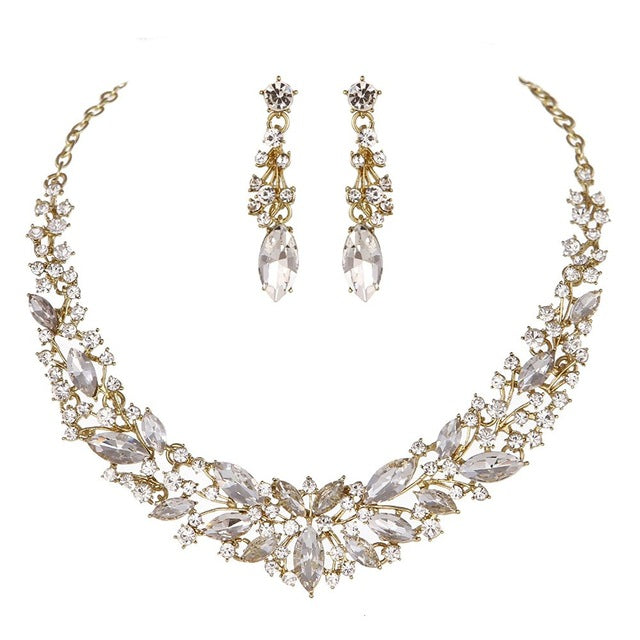 austrian crystal necklace and earrings bridal wedding party jewelry sets gold