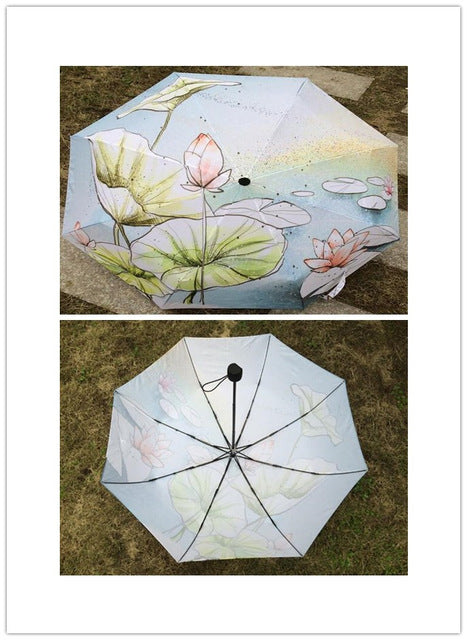 hot four season painting sunshade van gogh waterproof umbrella rain women para inside without glue parasol umbrella men as picture