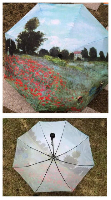 hot four season painting sunshade van gogh waterproof umbrella rain women para inside without glue parasol umbrella men as picture 3