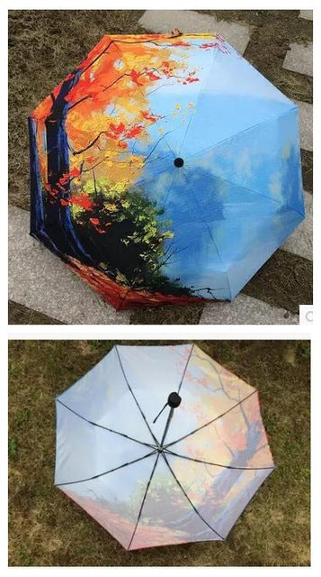hot four season painting sunshade van gogh waterproof umbrella rain women para inside without glue parasol umbrella men as picture 4