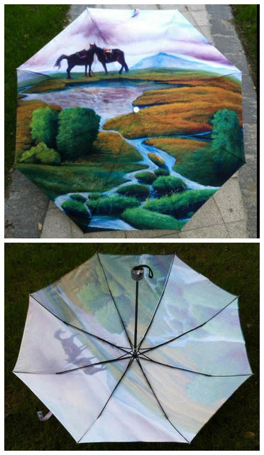 hot four season painting sunshade van gogh waterproof umbrella rain women para inside without glue parasol umbrella men as picture 13