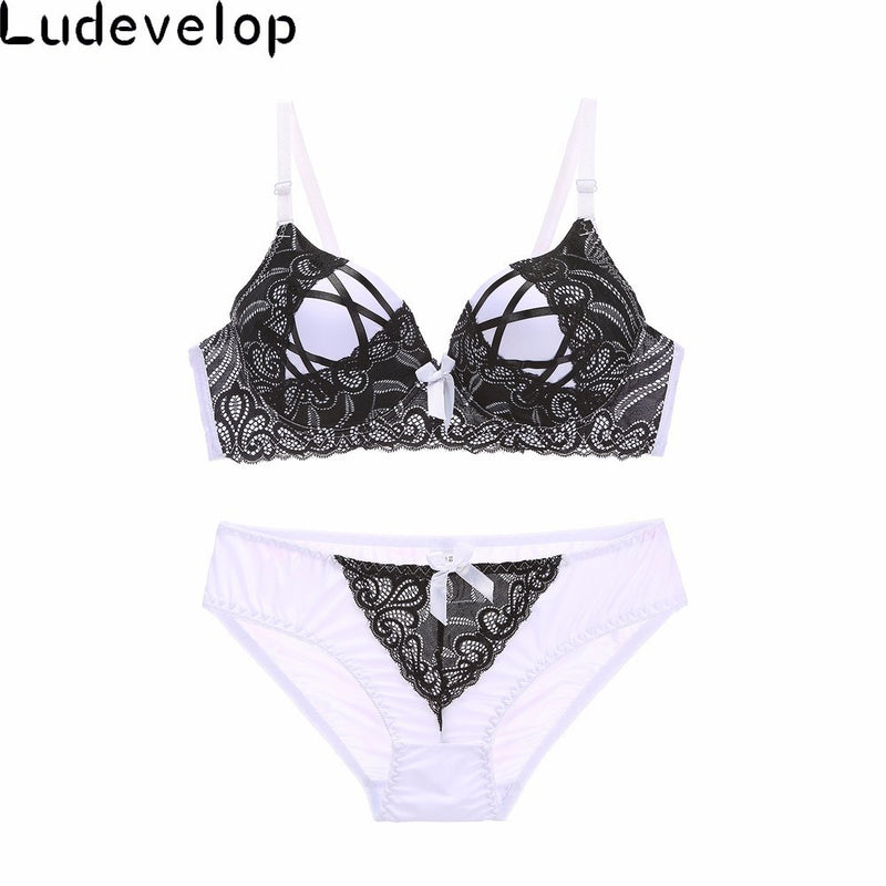 ludevelop new women lace underwear push up side support plunge bra and panty set lingerie plus size cross belt bras briefs sets