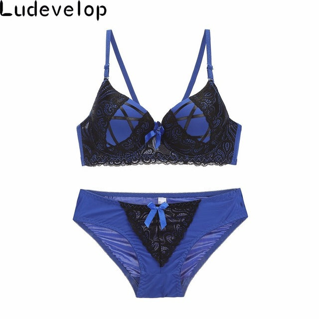 ludevelop new women lace underwear push up side support plunge bra and panty set lingerie plus size cross belt bras briefs sets