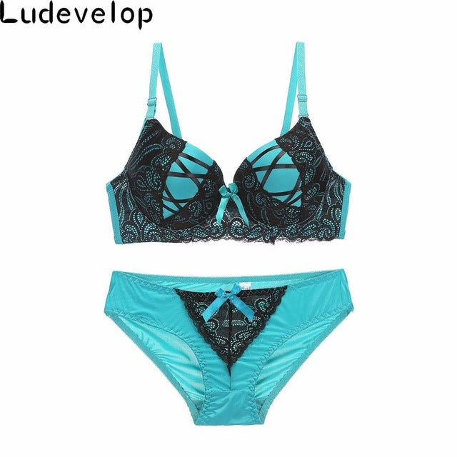 ludevelop new women lace underwear push up side support plunge bra and panty set lingerie plus size cross belt bras briefs sets