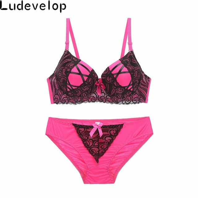 ludevelop new women lace underwear push up side support plunge bra and panty set lingerie plus size cross belt bras briefs sets