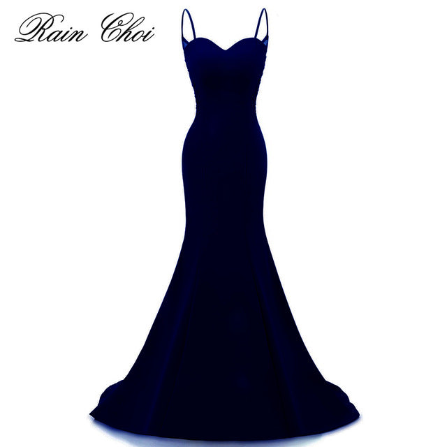 empire mermaid royal blue evening dress straps party elegant vestido de festa long prom gown with appliques