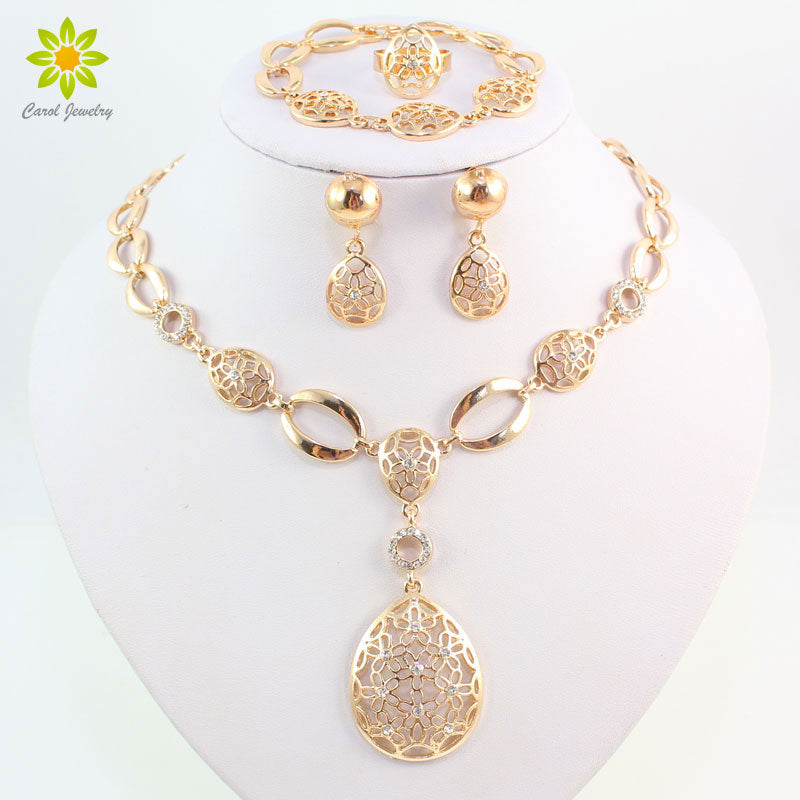 vintage clear crystal gold color necklace earrings set
