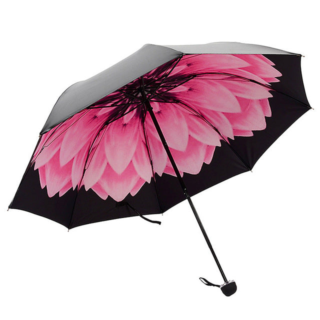 redcolorful umbrella rain women three-folding color coating 3d flower print sunny and rainy umbrella parasol paraguas anti uv30 red