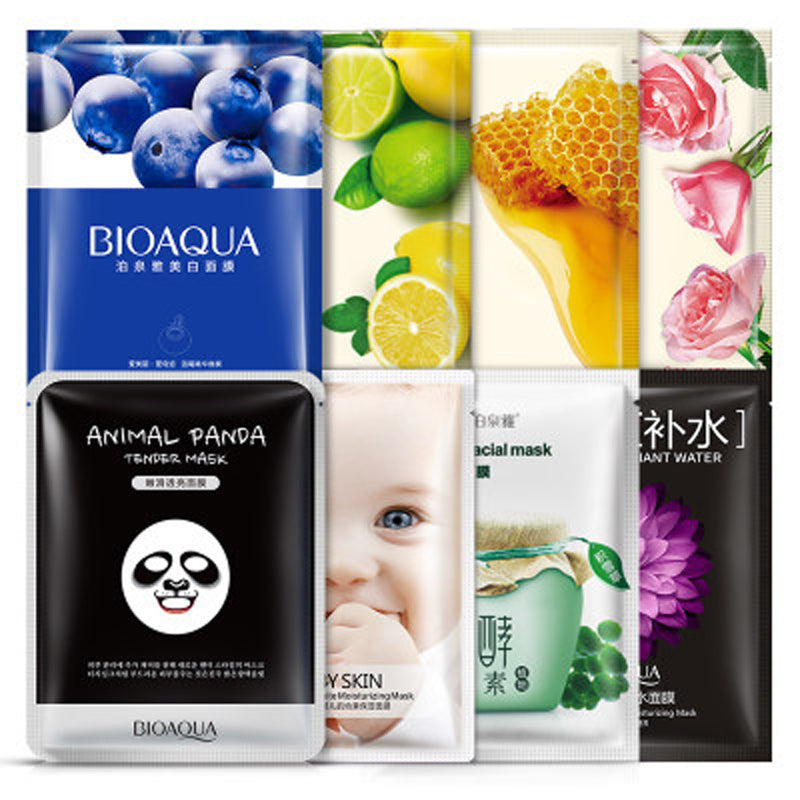 bioaqua 8pcs natural plants face mask facial skin care face moisturizing and oil control essence korean cosmetics