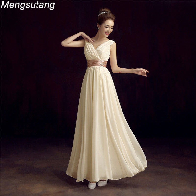 v-neck evening dress simple solid color pleat chiffon vestidos de festa prom dresses tailor custom made