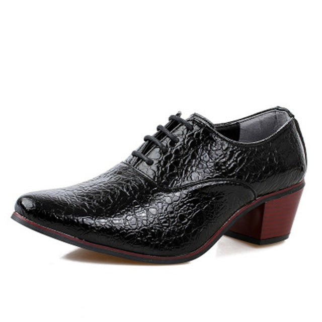 men pointed toe leather shoes lace-up alligator pattern busines dress shoes british style high heel male wedding shoes