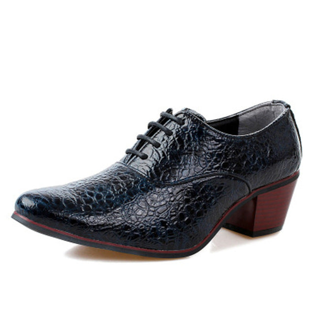 men pointed toe leather shoes lace-up alligator pattern busines dress shoes british style high heel male wedding shoes