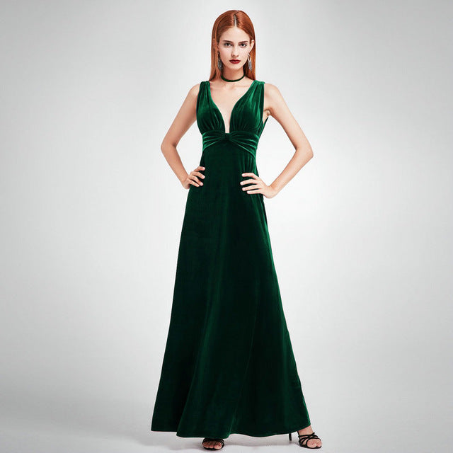 sexy velour high split evening dresses ever pretty ep07181 deep v neck design elegant velvet evening gowns new arrival