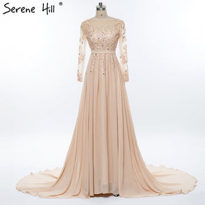 gray beading crystal formal long sleeve backless elegant evening party dresses
