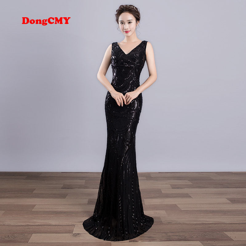 dongcmy 2018 new wt01568 sexy long formal evening dress black color female v-neck mermaid party dresses