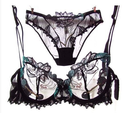 women underwer lingerie set sexy bra brief sets push up transparent lace embroidery unlined thin black bra panties white bra