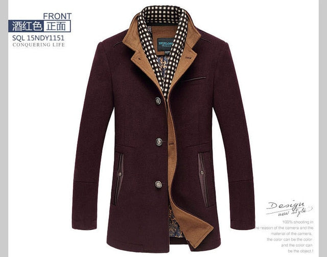 new winter men splice woolen jacket plus thick outerwear warm overcoat