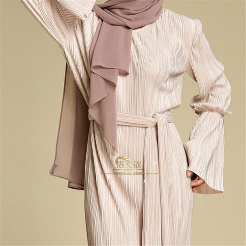 muslim wrinkled pencil skirt pliss maxi dress trumpet sleeve abaya long robes tunic middle east ramadan arab islamic clothing