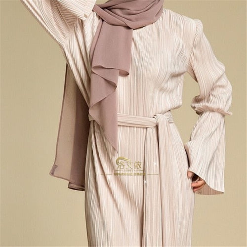 muslim wrinkled pencil skirt pliss maxi dress trumpet sleeve abaya long robes tunic middle east ramadan arab islamic clothing