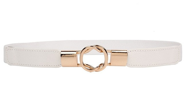 women elastic belt hot black waistband wide elegant gold buckle cummerbunds for women white color 1