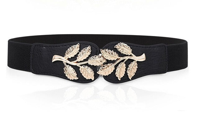 women elastic belt hot black waistband wide elegant gold buckle cummerbunds for women black color 4