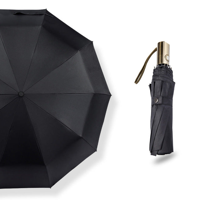muerhua new luxury automatic three folding male commercial compact large strong frame windproof umbrellas business 10k parasol black
